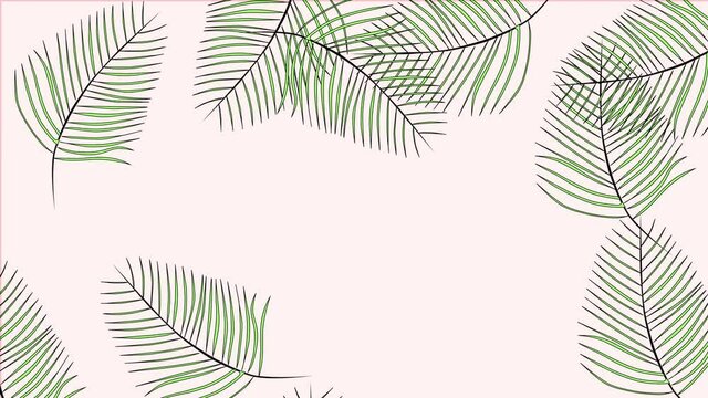 Funny floral background. Frame of palm leaves forming frame for text or logo. Copy space Pink and green background.