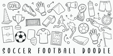 Soccer and Football Doodle Line Art Illustration. Hand Drawn Vector Clip Art. Banner Set Logos. © josepperianes