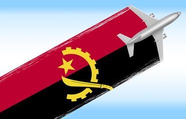 3d illustration of a background Angola travel concept. flag with plane