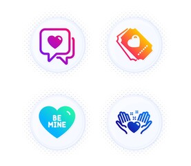 Heart, Be mine and Love ticket icons simple set. Button with halftone dots. Hold heart sign. Love chat, Friendship. Love set. Gradient flat heart icon. Vector