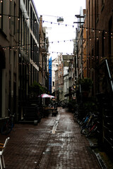 Fototapeta premium Rainy day in Amsterdam with some lights 