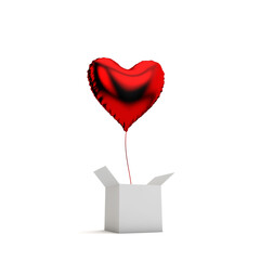 heart shaped foil balloon surprise gift box. 3D Rendering
