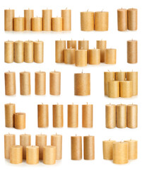 Set of  elegant gold candles on white background