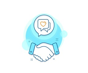 Love chat sign. Handshake deal complex icon. Heart line icon. Valentine day symbol. Agreement shaking hands banner. Heart sign. Vector