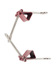Letter C red binder clips alphabet. Office metal foldback braces. Metal binder clips isolated on...