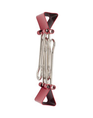 Letter I red binder clips alphabet. Office metal foldback braces. Metal binder clips isolated on...