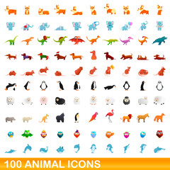 100 animal icons set. Cartoon illustration of 100 animal icons vector set isolated on white background