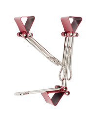 Cyrillic letter U red binder clips alphabet. Office metal foldback braces. Metal binder clips...