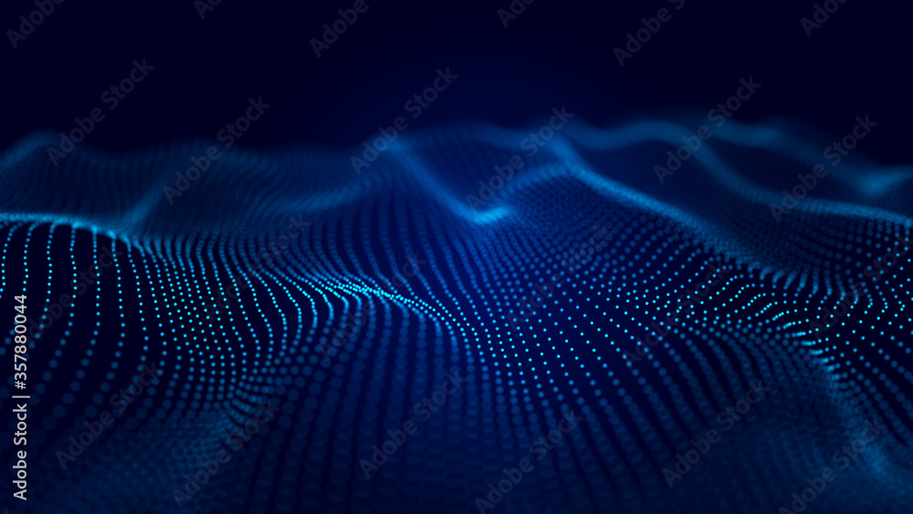 Aufkleber Abstract technology stream background. Digital dynamic wave of dots. Network connection structure. 3D rendering.