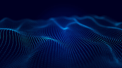 Abstract technology stream background. Digital dynamic wave of dots. Network connection structure. 3D rendering.