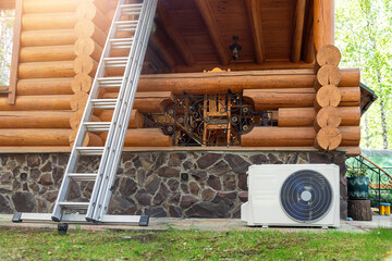 New modern HVAC air conditioning external compressor unit preapred for installation or replacement...