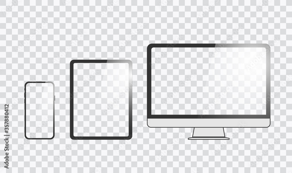 Poster monitor, tablet, smartphone, realistic vector set on a transparent background and transparent displa