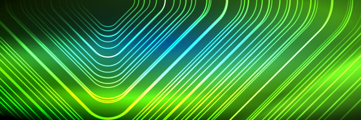 Shiny neon lines, stripes and waves, technology abstract background. Trendy abstract layout template for business or technology presentation, internet poster or web brochure cover, wallpaper