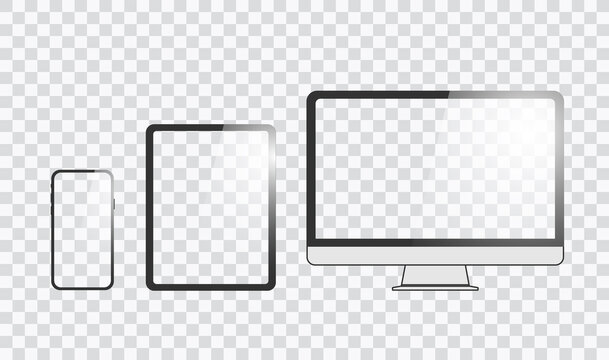 Monitor, tablet, smartphone, realistic vector set on a transparent background and transparent display
