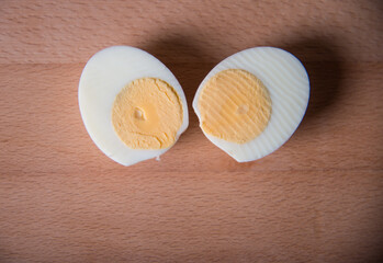 Hard boiled chicken egg cut in half.