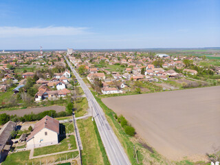 Fototapeta na wymiar Panorama of Secanj village. Aerial photography.
