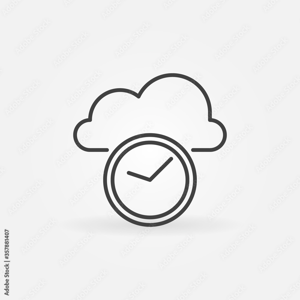 Poster cloud with clock or time vector concept icon or symbol in thin line style