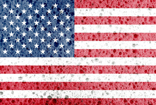 USA flag on sponge texture.