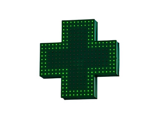 Green medical cross sign isolated on white