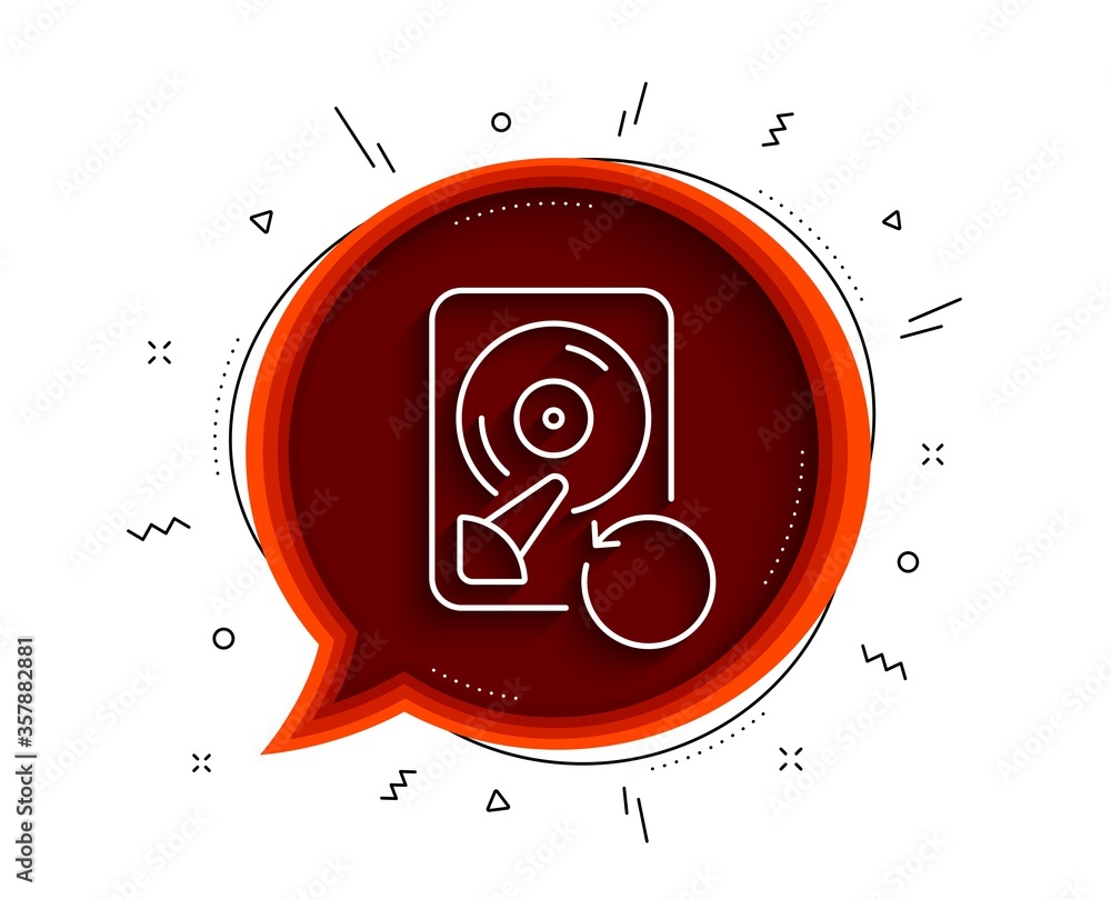 Poster recovery hdd line icon. chat bubble with shadow. backup data sign. restore information symbol. thin 