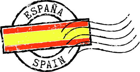 Postal grunge stamp 'SPAIN'. Spanish and english inscription. - obrazy, fototapety, plakaty