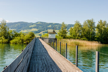 Rapperswil, Zürichsee, Obersee, Seeufer, Schilf, See, Holzsteg, Holzbrücke, Kapelle, Naturschutz,...