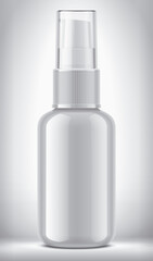 Spray bottle on background. Glossy surface, Transparent cap version. 