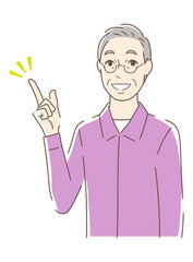 笑顔で指をさす男性