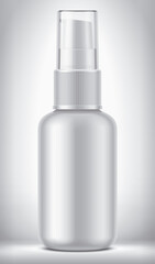 Spray bottle on background. Matt surface, transparent cap version. 