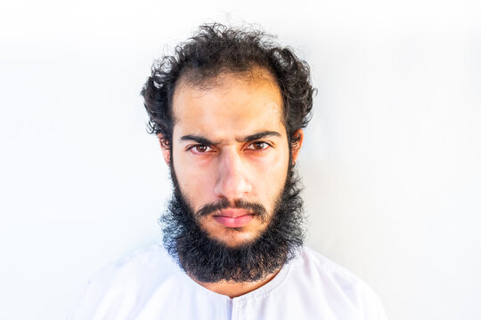 Portrait of muslim arabic man seem very angry