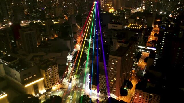 Global rainbow view of LGBT. Cityscape in the nightlife. Sao Paulo, Brazil. Global rainbow view of LGBT, pride parade. Cityscape view in the nightlife. Global rainbow view of LGBT. Nightlife view.