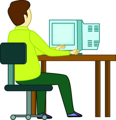 boy work computer home  vector