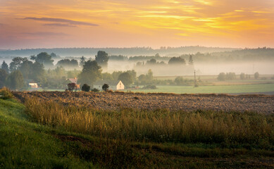 morning mist over the village