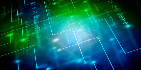 2d illustration abstract digital binary data on computer screen