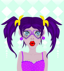 Girl in glass purple hair vector comic  pop art glamour cartoon head