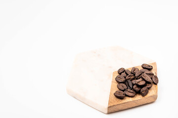 coffee beans on a cutting board close-up
