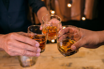 Celebrate whiskey on a friendly party in restaurant