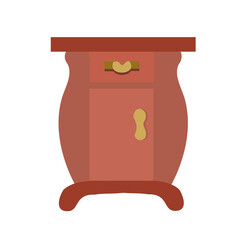A single elegant antique night table, isolated on a white background. Retro chest of drawers in a flat style. Vector hand drawn vintage furniture.