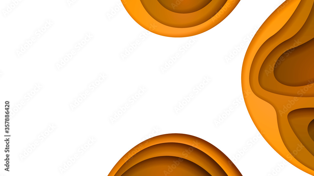 Poster white and orange abstract paper cut background vector shadows 3d smooth objects modern design