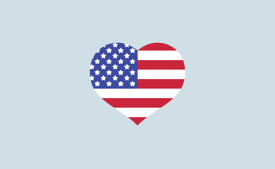 USA flag in a shape of heart. Patriotic national symbol of United States of America. Independence day graphic design element. Simple flat vector illustration.