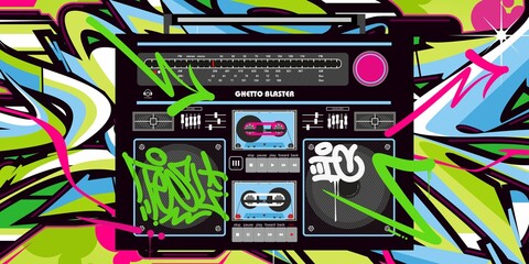 Abstract Detailed Retro Ghetto Blaster Hip Hop Graffiti Style
