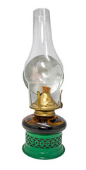 Green kerosene lamp isolated on white background.