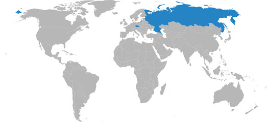 Russia, Czech republic countries isolated on world map. Light gray background. Business concepts, backgrounds and Wallpapers.