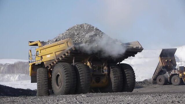 Stock video footage Mining truck turns unloading