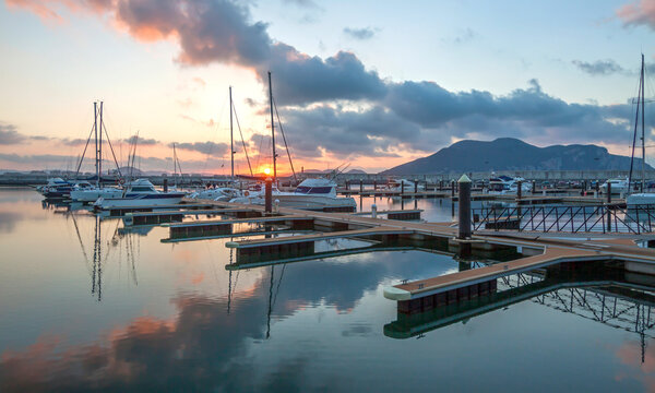 Harbor of Laredo at sunset. Cantabria (Spain).