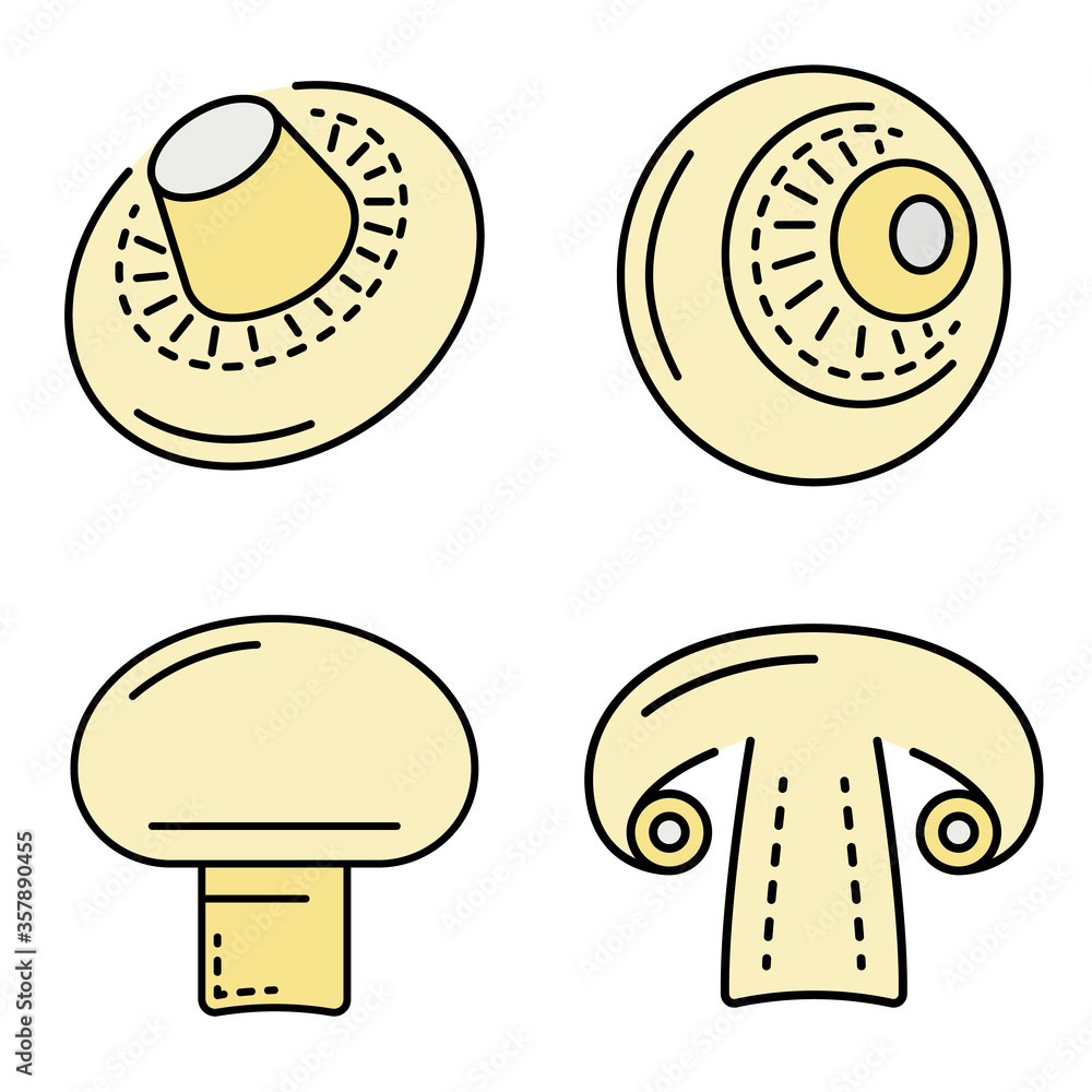Poster champignon icon set. outline set of champignon vector icons thin line color flat isolated on white