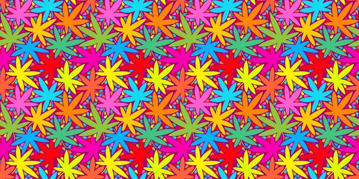 Abstract Colorful Seamless Pattern With Cannabis Leaves Vector Illustration