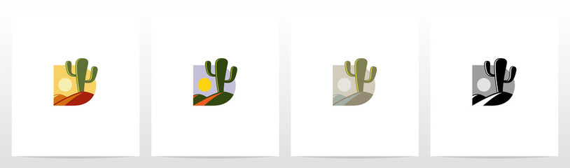 Cactus And Desert On Letter Logo Design D