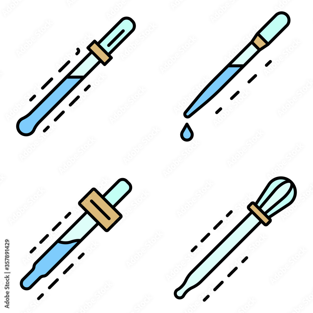 Poster pipette icon set. outline set of pipette vector icons thin line color flat isolated on white