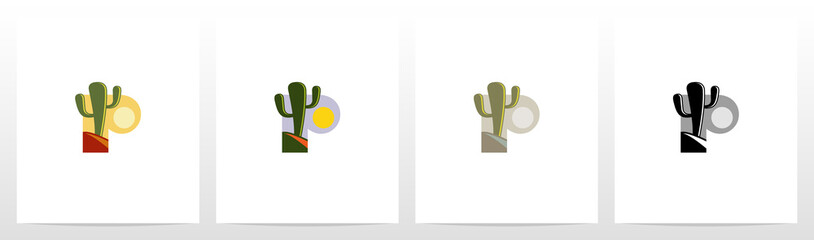 Cactus And Desert On Letter Logo Design P